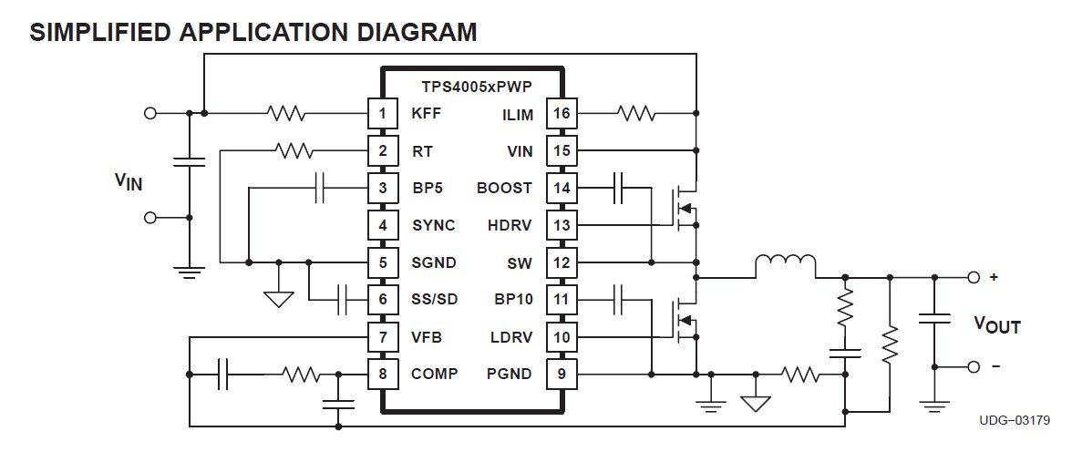 TPS40057PWPRG4 simplified application diagram