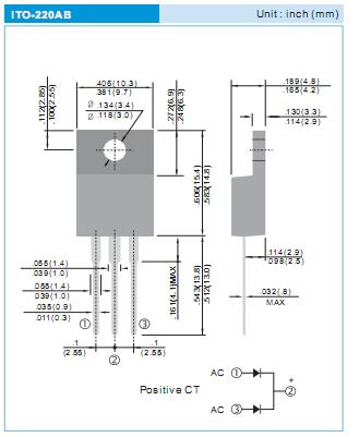 SB20100CT package dimensions