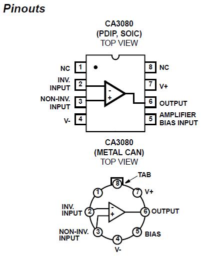 CA3080E pinouts diagram