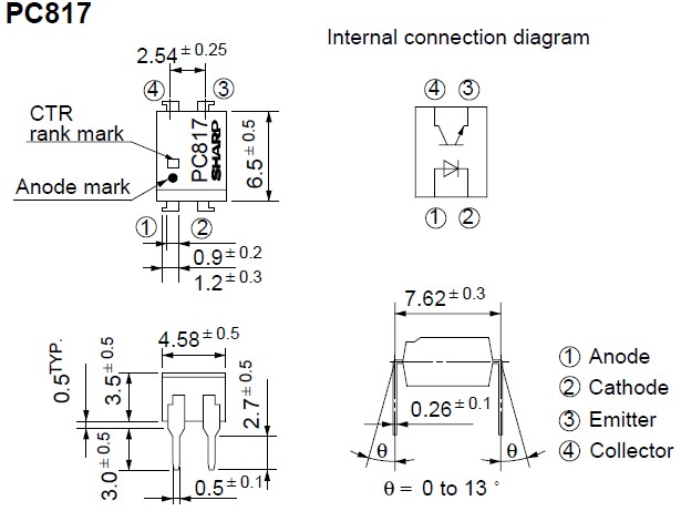 PC817 Outline Dimensions