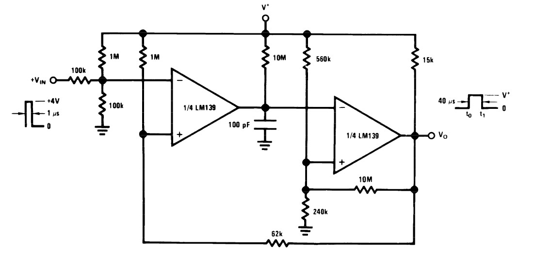 LM339 one-shot multivibrator with input lock out