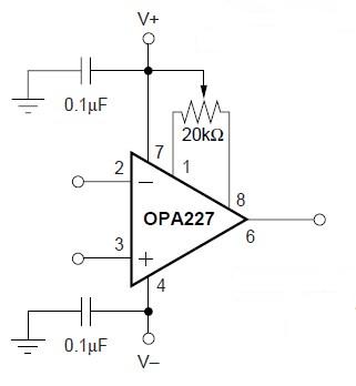 OPA4228UA Offset Voltage Trim Circuit