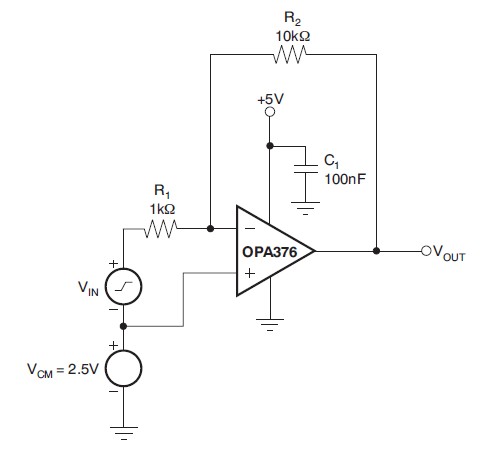 OPA4376 Basic Single-Supply Connection