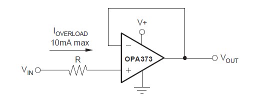 OPA4374 Input Current Protection