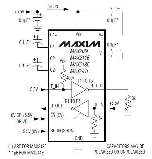 MAX202ECSE+T Shutdown-Current Test Circuit