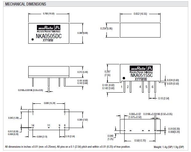 NKA0515SC mechanical dimensions