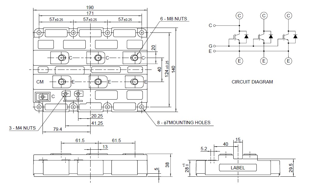 CM1200HB-66H outline drawing & circuit diagram