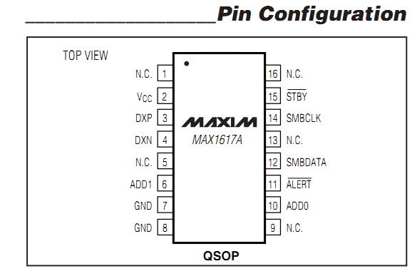 MAX1617AMEE+ pin configuration