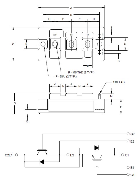 CM300DY-12H Outline Drawing and Circuit Diagram
