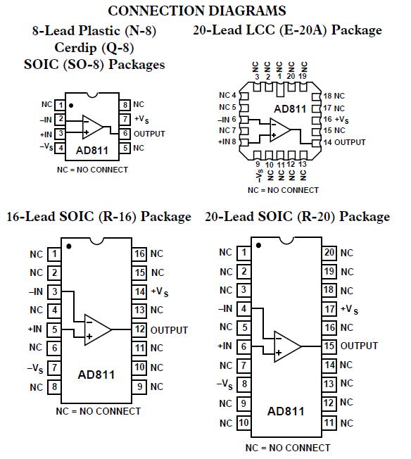 AD811AN pin configuration diagram