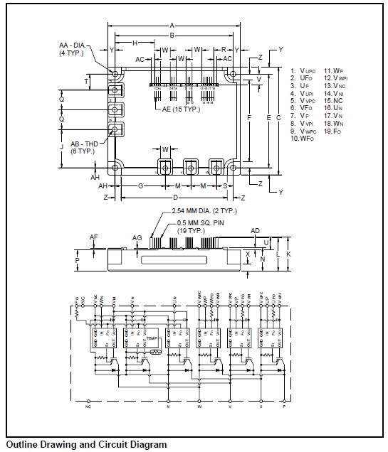 PM100CSA120 Outline Drawing and Circuit Diagram