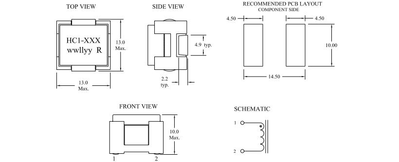 HC1-1R0-R package dimensions