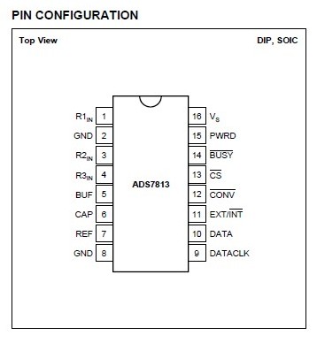 ADS7813P pin configuration