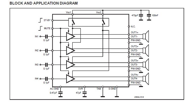 TDA7386 block and application diagram