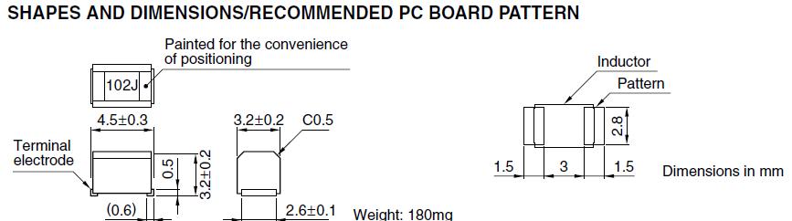 NL453232T-100J-PF  shapes and dimensions