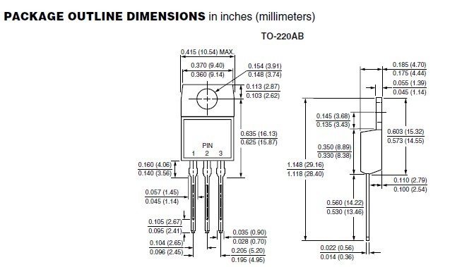 MBR10100CT package outline dimensions 
