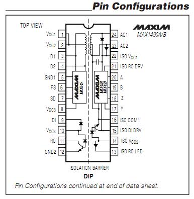 MAX1480BEPI+ pin configuration