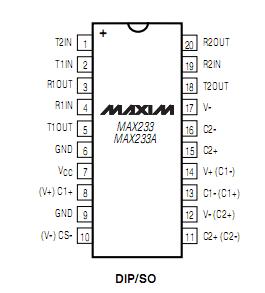 MAX233ACWP+ pin configuration