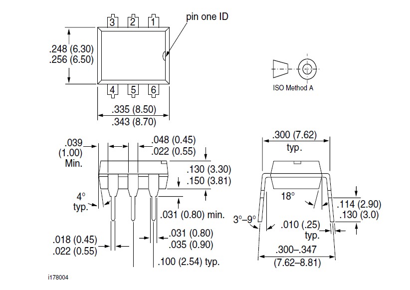 CNY17-2 Package Dimensions in Inches