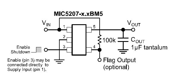 MIC5207-2.5YM5 Typical Application