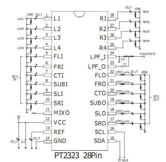 PT2323 application circuit