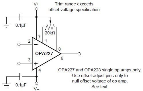 OPA2227U Offset Voltage Trim Circuit