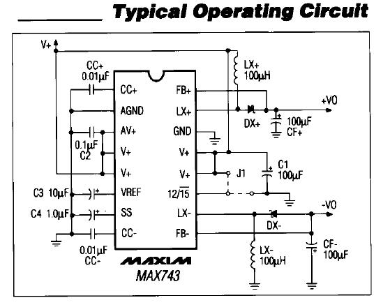 MAX743CWE typical operating circuit diagram
