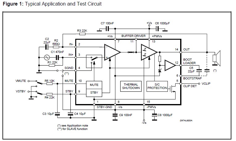 TDA7293 Typical Application and Test Circuit