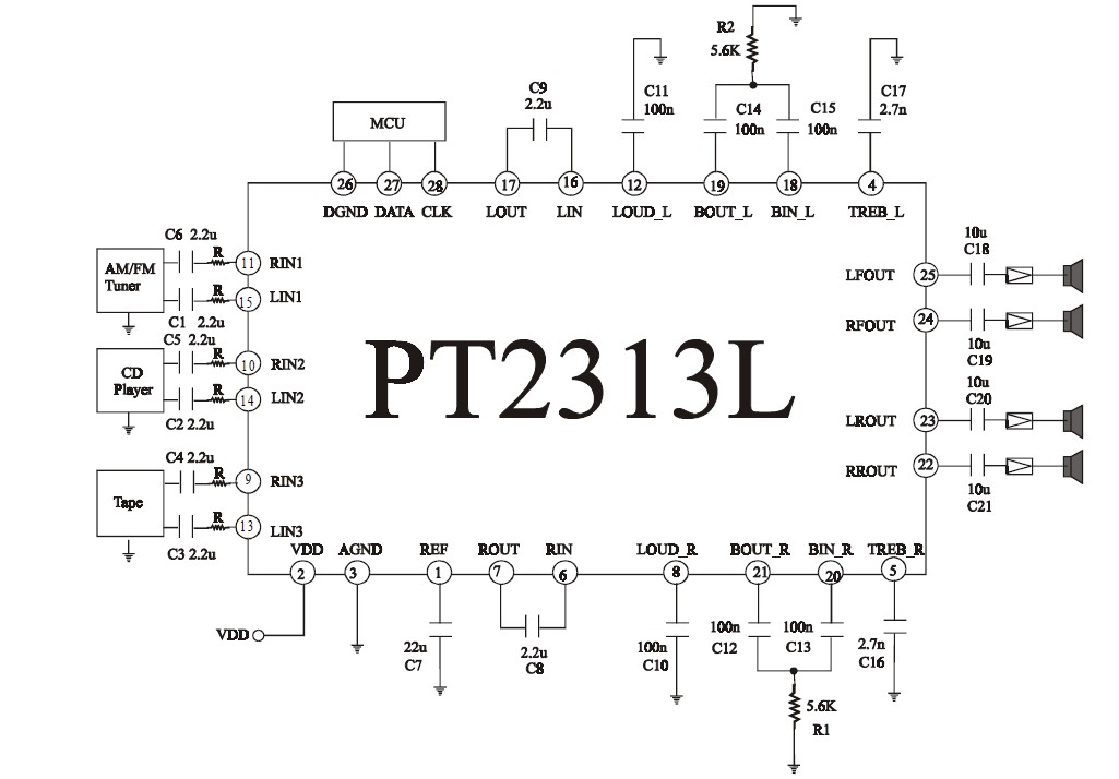PT2313L Application Circuit