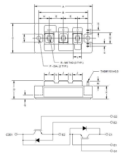 CM200DY-12E Outline Drawing and Circuit Diagram