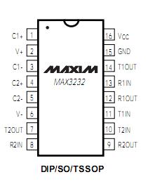 MAX3232CSE pin configuraiton