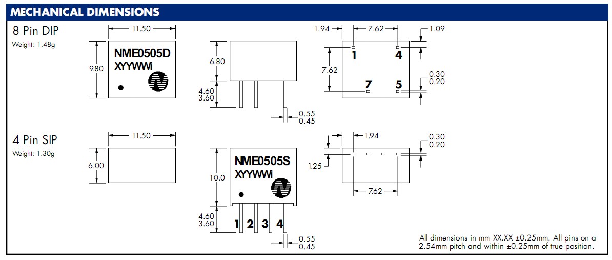 NME0505SC mechanical dimensions