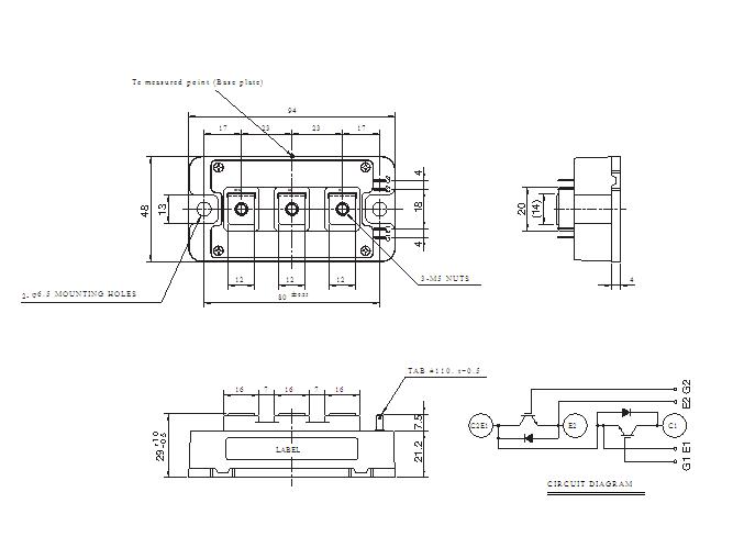 CM100DY-24NF OUTLINE DRAWING & CIRCUIT DIAGRAM