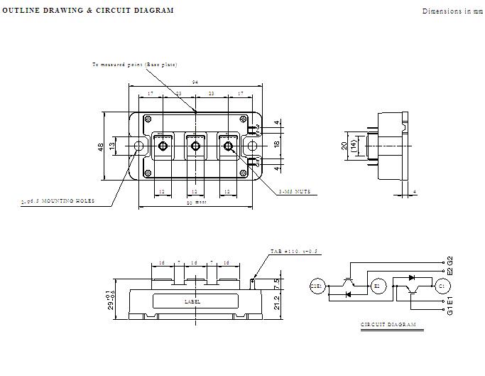 CM200DY-12NF OUTLINE DRAWING & CIRCUIT DIAGRAM