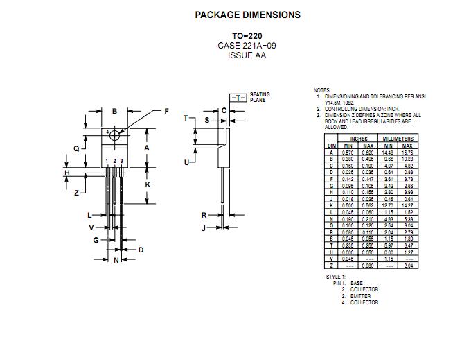 MJE15035G package dimensions