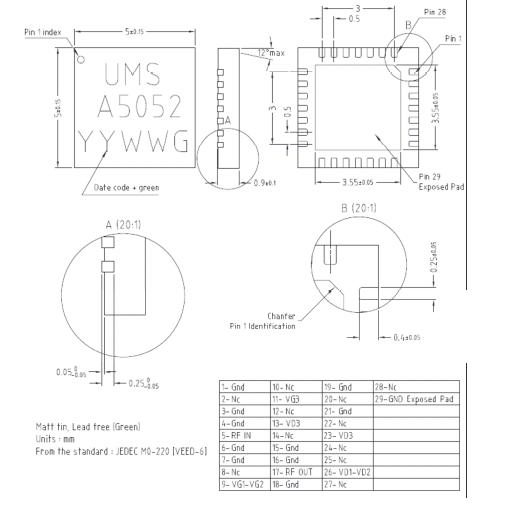 CHA5052-QGG/21 package dimensions