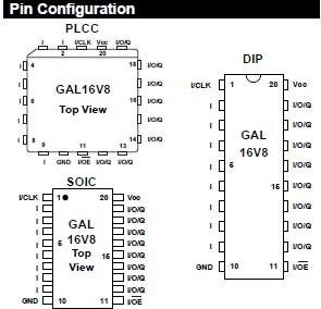  GAL16V8D-25LP pin cofiguration