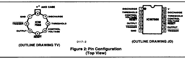 ICM7555MTV883B pin configuration