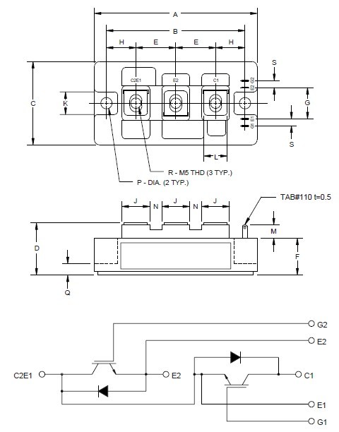 CM200DY-12H outline drawing and circuit diagram