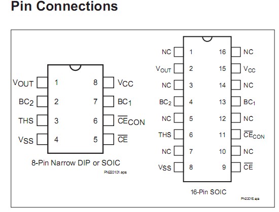 BQ2201SN pin connections