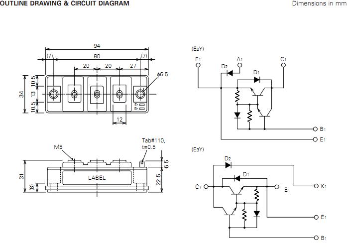 QM50E2Y-H outline drawing and circuit diagram