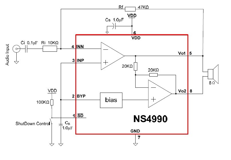 NS4990 typical application circuit