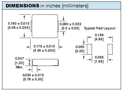 IHLP1616ABER1R0M01 package dimensions