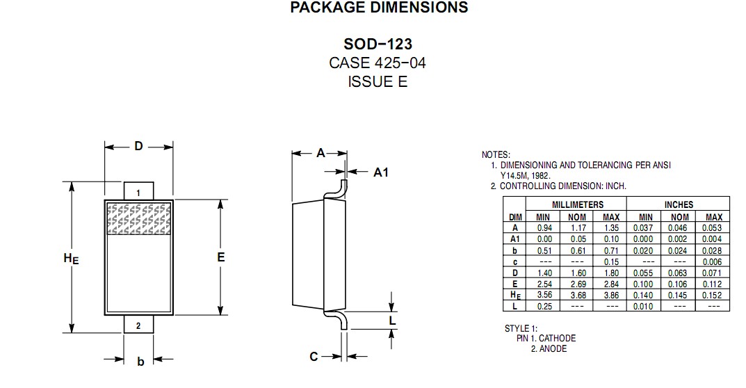 MBR130TIG package dimensions