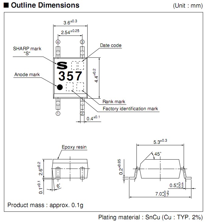 PC357N1J000F outline dimensions