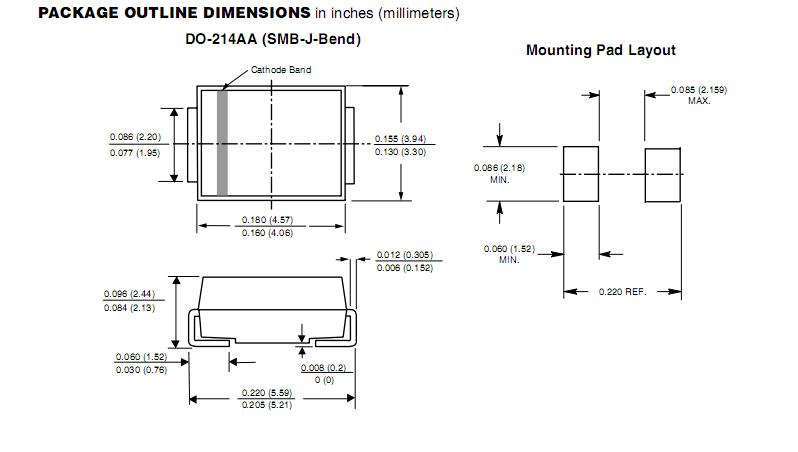 SMBJ150A package dimensions