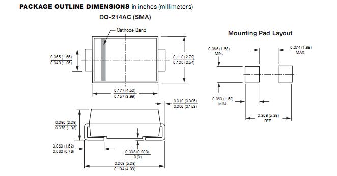 SMAJ10CA package dimensions