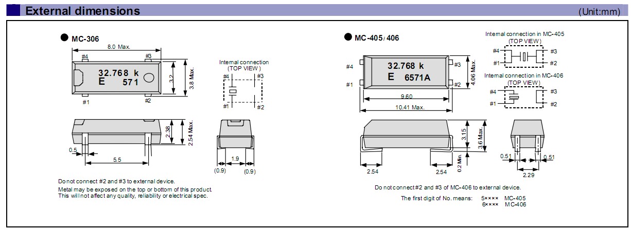 MC-306(32.768KHZ 12.5PF 20PPM) external dimensions