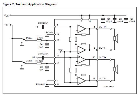 TDA7266P test and application diagram