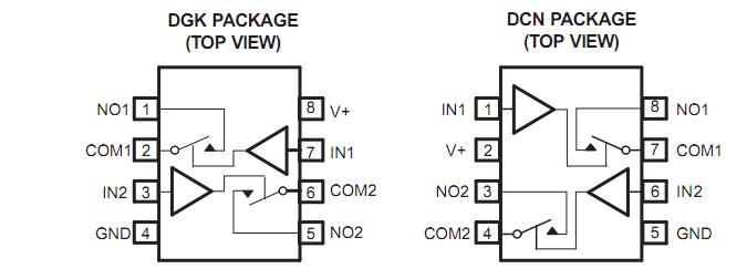 TS3A4741DCNR pin configuration